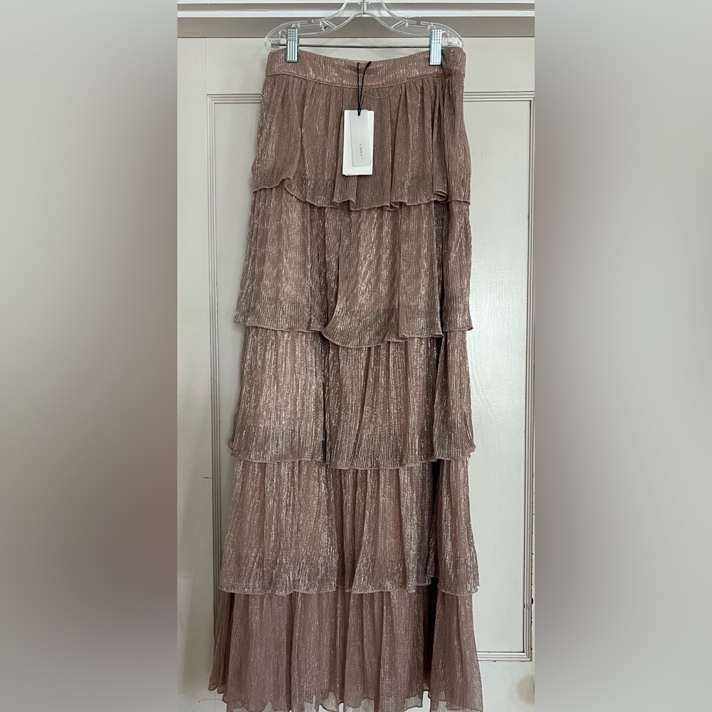 A Loves A Metallic Chiffon Bodre High Rise Tiered Ruffle Flounce Skirt NWT - Picture 2 of 8